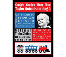Modern Train Birthday Party Printable Invitation - Red Blue